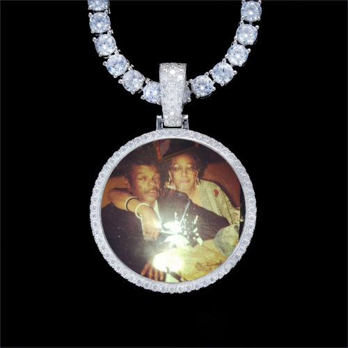 925S & VVS Moissanite 3D Circle Custom Picture Pendant