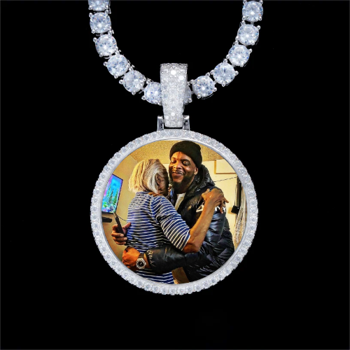 925S & VVS Moissanite 3D Circle Custom Picture Pendant