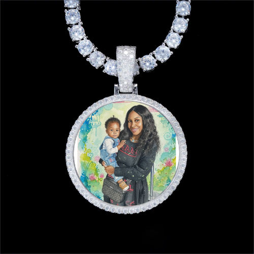 925S & VVS Moissanite 3D Circle Custom Picture Pendant