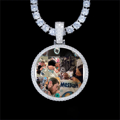 925S & VVS Moissanite 3D Circle Custom Picture Pendant