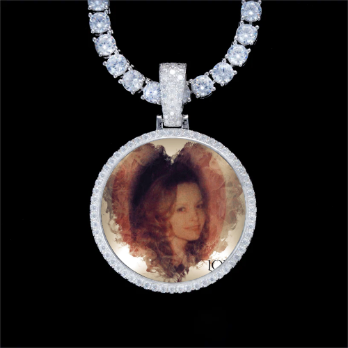 925S & VVS Moissanite 3D Circle Custom Picture Pendant