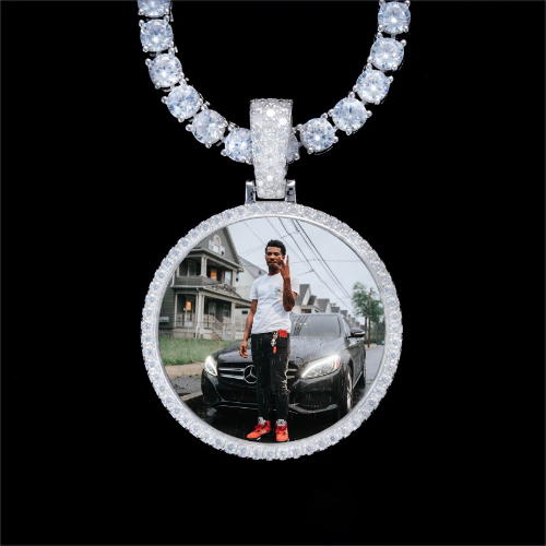 925S & VVS Moissanite 3D Circle Custom Picture Pendant