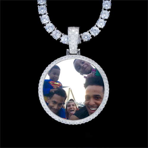 925S & VVS Moissanite 3D Circle Custom Picture Pendant