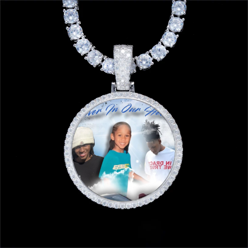 925S & VVS Moissanite 3D Circle Custom Picture Pendant