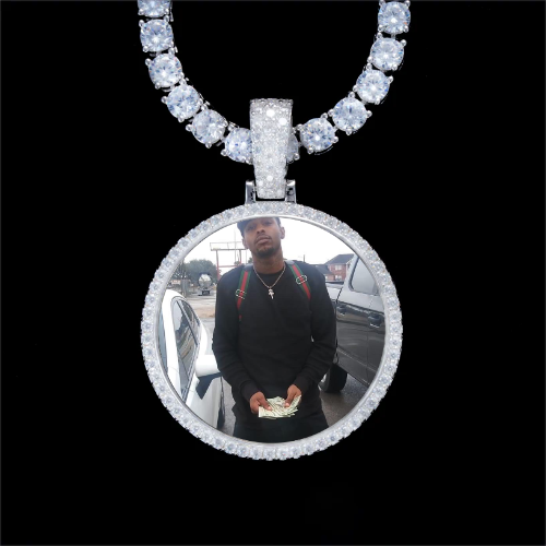 925S & VVS Moissanite 3D Circle Custom Picture Pendant
