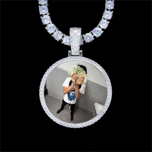 925S & VVS Moissanite 3D Circle Custom Picture Pendant