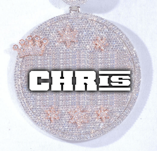 CUSTOM LETTER NECKLACE 3D BIG CROWN DISC