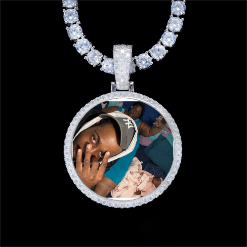 925S & VVS Moissanite 3D Circle Custom Picture Pendant