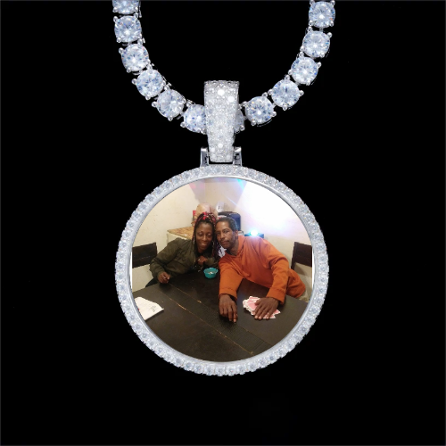 925S & VVS Moissanite 3D Circle Custom Picture Pendant