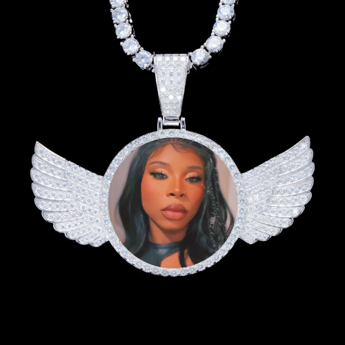 925S & VVS Moissanite 3D Wing Custom Picture Pendant