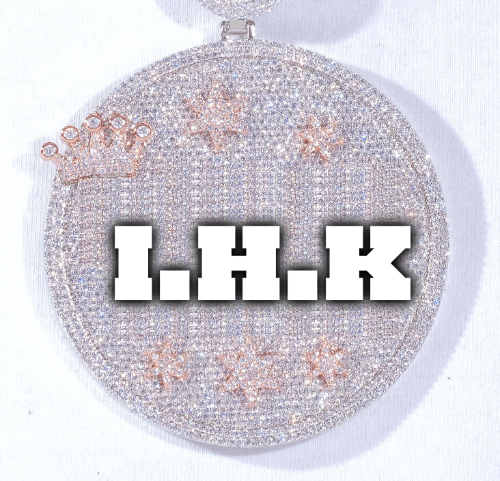 CUSTOM LETTER NECKLACE 3D BIG CROWN DISC
