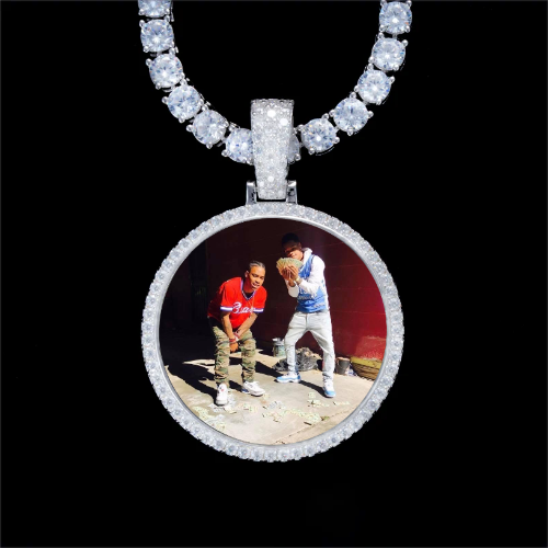925S & VVS Moissanite 3D Circle Custom Picture Pendant