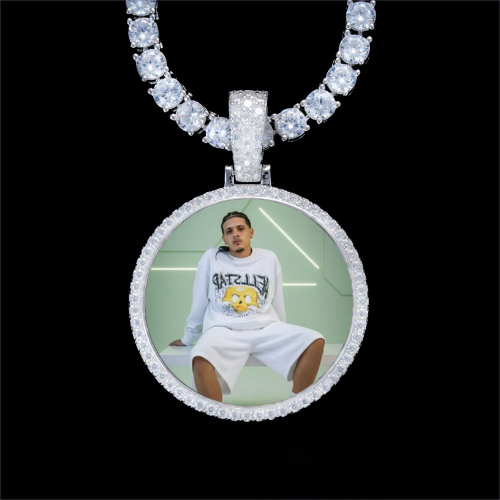 925S & VVS Moissanite 3D Circle Custom Picture Pendant