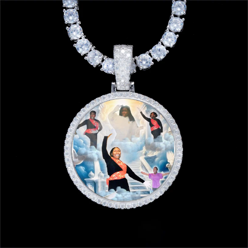 925S & VVS Moissanite 3D Circle Custom Picture Pendant