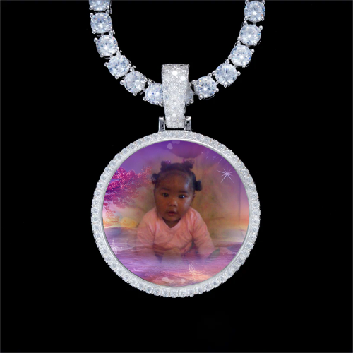 925S & VVS Moissanite 3D Circle Custom Picture Pendant