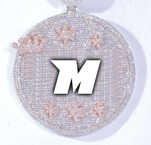 CUSTOM LETTER NECKLACE 3D BIG CROWN DISC
