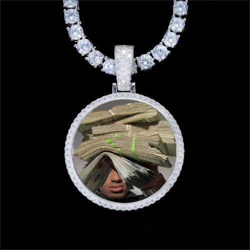 925S & VVS Moissanite 3D Circle Custom Picture Pendant