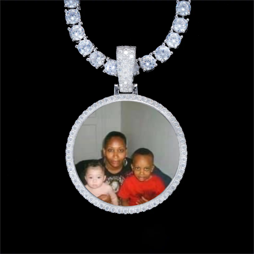 925S & VVS Moissanite 3D Circle Custom Picture Pendant