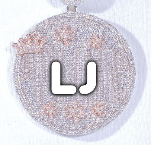 CUSTOM LETTER NECKLACE 3D BIG CROWN DISC
