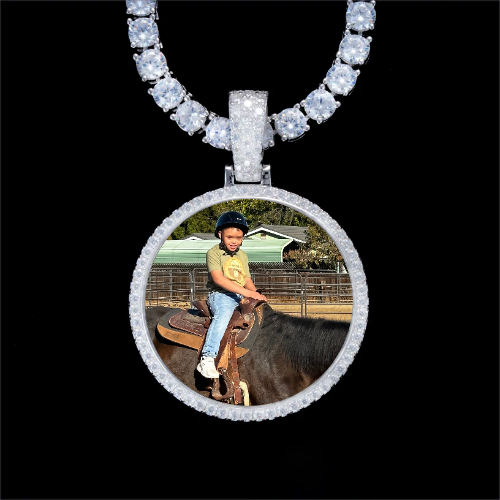 925S & VVS Moissanite 3D Circle Custom Picture Pendant