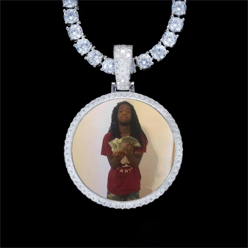 925S & VVS Moissanite 3D Circle Custom Picture Pendant