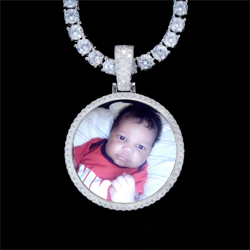 925S & VVS Moissanite 3D Circle Custom Picture Pendant