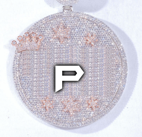 CUSTOM LETTER NECKLACE 3D BIG CROWN DISC