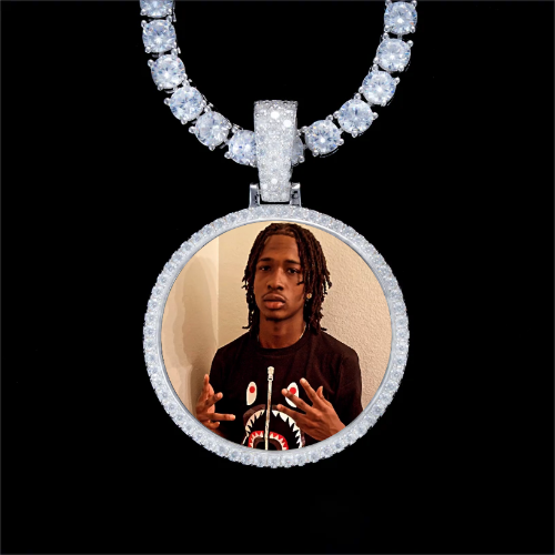 925S & VVS Moissanite 3D Circle Custom Picture Pendant