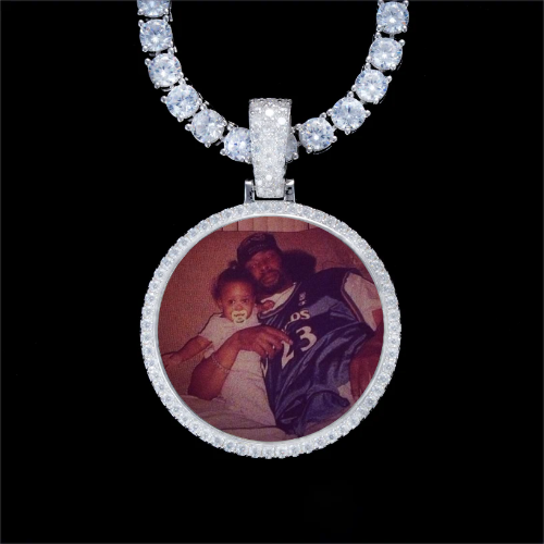 925S & VVS Moissanite 3D Circle Custom Picture Pendant