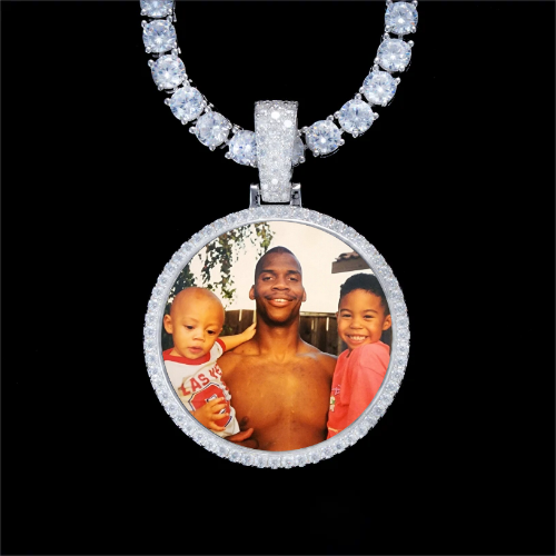 925S & VVS Moissanite 3D Circle Custom Picture Pendant