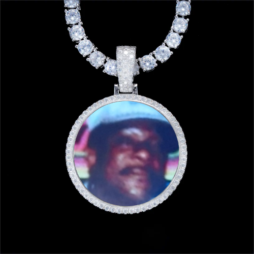 925S & VVS Moissanite 3D Circle Custom Picture Pendant