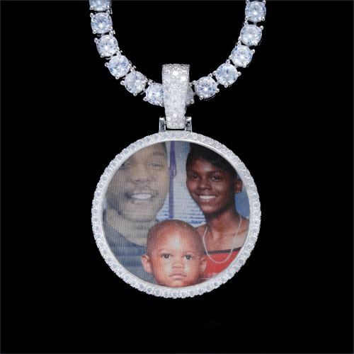 925S & VVS Moissanite 3D Circle Custom Picture Pendant