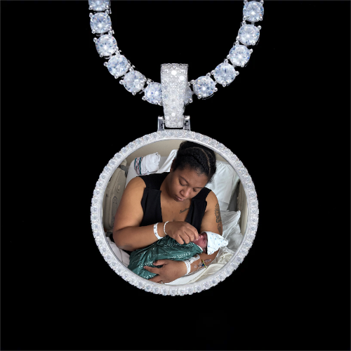 925S & VVS Moissanite 3D Circle Custom Picture Pendant