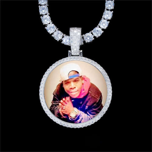 925S & VVS Moissanite 3D Circle Custom Picture Pendant