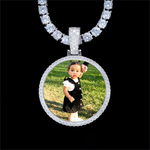 925S & VVS Moissanite 3D Circle Custom Picture Pendant