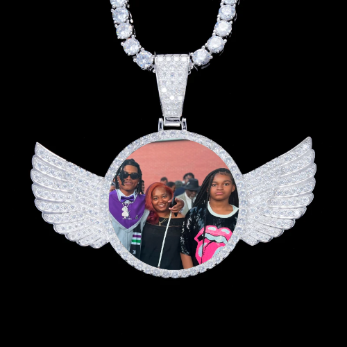 925S & VVS Moissanite 3D Wing Custom Picture Pendant