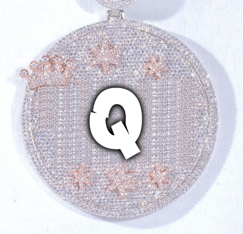 CUSTOM LETTER NECKLACE 3D BIG CROWN DISC