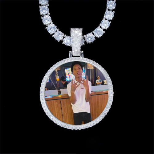 925S & VVS Moissanite 3D Circle Custom Picture Pendant