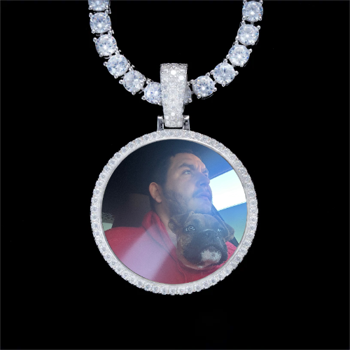 925S & VVS Moissanite 3D Circle Custom Picture Pendant