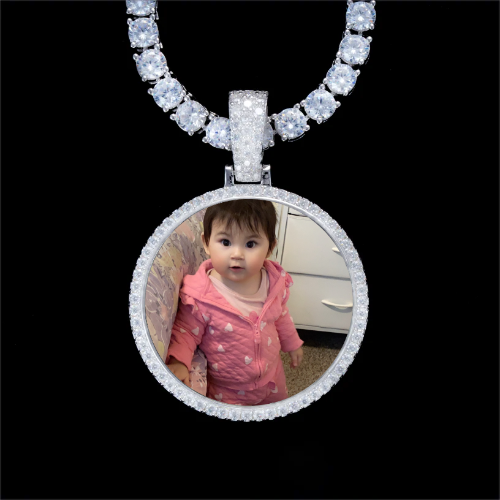 925S & VVS Moissanite 3D Circle Custom Picture Pendant