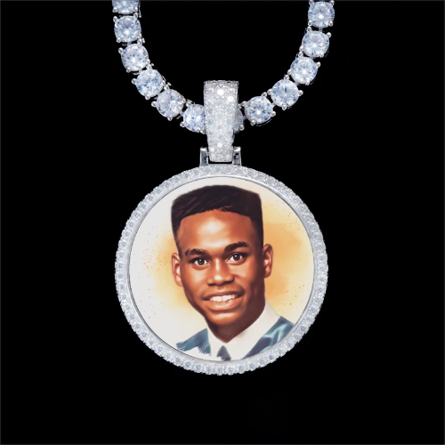 925S & VVS Moissanite 3D Circle Custom Picture Pendant