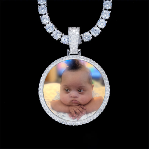 925S & VVS Moissanite 3D Circle Custom Picture Pendant