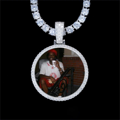 925S & VVS Moissanite 3D Circle Custom Picture Pendant
