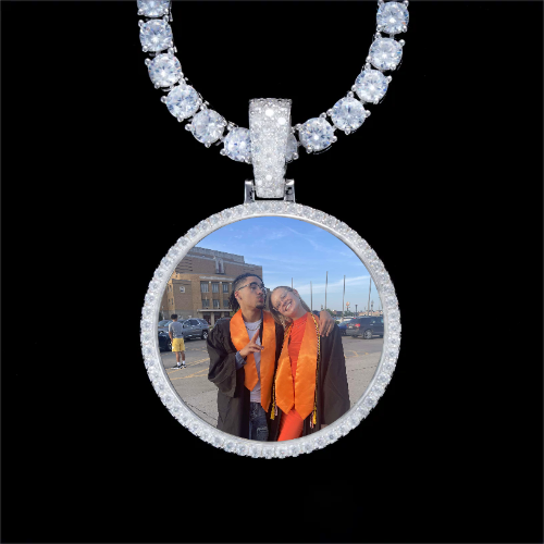 925S & VVS Moissanite 3D Circle Custom Picture Pendant