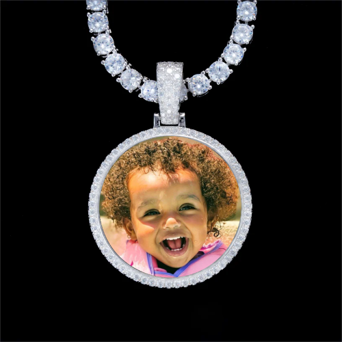 925S & VVS Moissanite 3D Circle Custom Picture Pendant