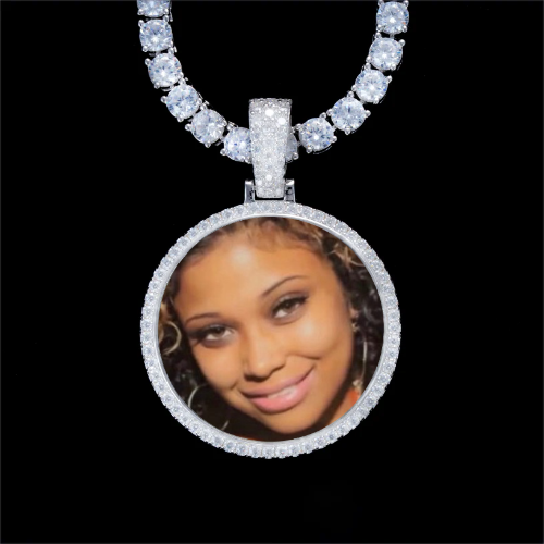 925S & VVS Moissanite 3D Circle Custom Picture Pendant