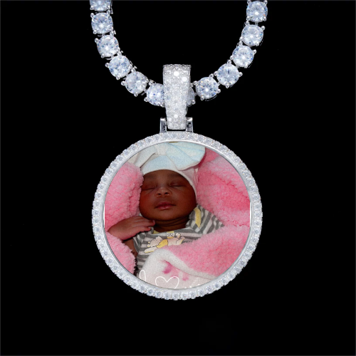 925S & VVS Moissanite 3D Circle Custom Picture Pendant
