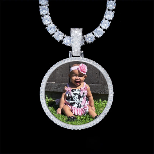 925S & VVS Moissanite 3D Circle Custom Picture Pendant