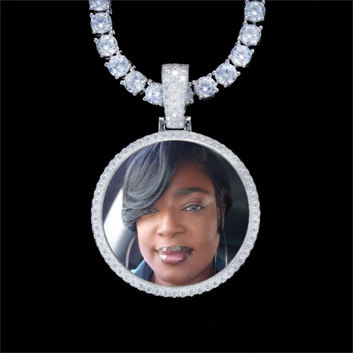 925S & VVS Moissanite 3D Circle Custom Picture Pendant