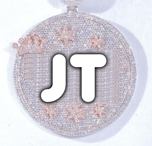 CUSTOM LETTER NECKLACE 3D BIG CROWN DISC